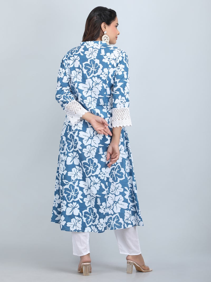 Shifory Floral Print Blue A-Line Kurti for Women - Image 2
